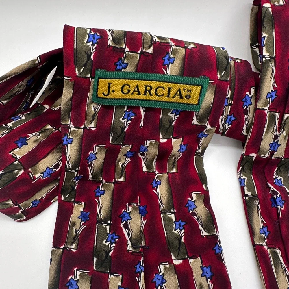J. Garcia Necktie Floral Burgundy Blue Abstract Silk Tie‎
